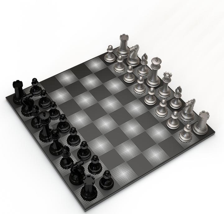 Actual product image Skyline Chess Chess Game - Steel Series - Black vs Silver - Gloss finish (with Wooden Gradient Square Board)