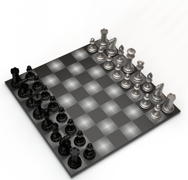 Immagine prodotto Skyline Chess Gioco degli scacchi - Serie Acciaio - Nero vs Argento - Gloss finish (with Wooden Gradient Square Bo