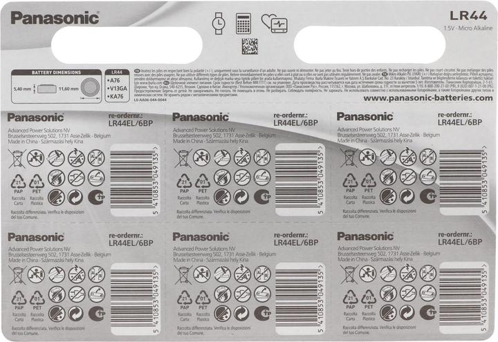 Image du produit Panasonic Micro-alcali LR44 (6 pcs, A76 / LR44 / AG13 / L1154 / LR1154 / 157)