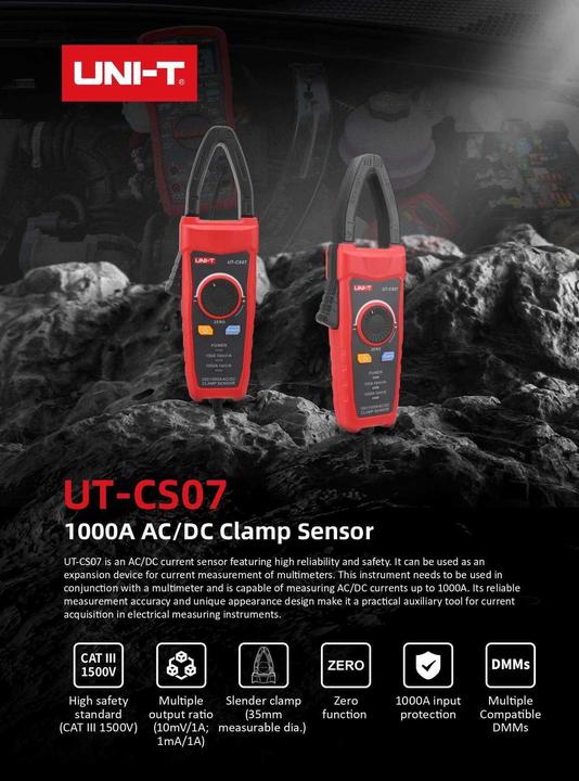 Actual product image Unit UNI-T UT-CS07 Zangensensor, 35 mm Klemmöffnung, 45400 Hz, CAT III 1500 V, CAT IV 600 V, 1000 A (CAT IV 600V)