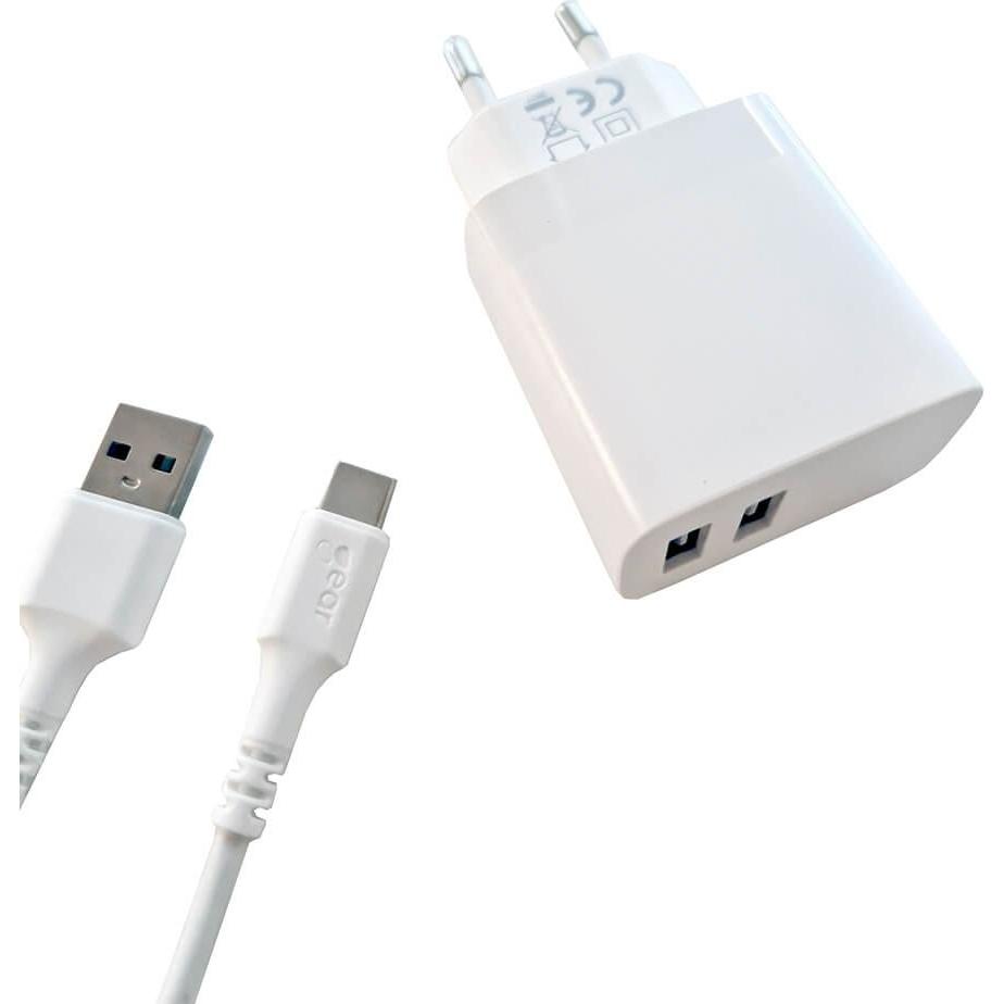 Carl Caricabatterie GEAR 220V 2xUSB-A (17 W), Caricatore USB, Bianco