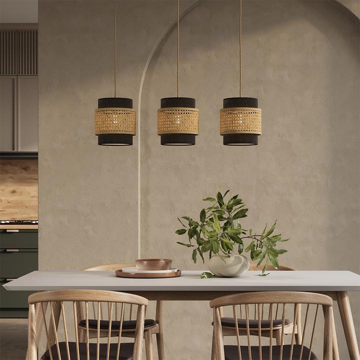 Actual product image Vicco 3-piece pendant light Morten, Rattan/black, 70 x 120 cm (E27)