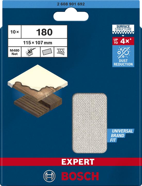 Image du produit Bosch Professional Zubehör EXPERT M480 filet de ponçage 115 x 107 mm, G 180, 10 pièces (G180)