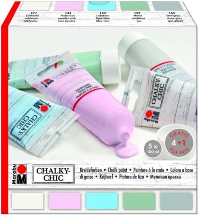 Productafbeelding Marabu Krijtverf Chalky Chic (Wit, Groen, Roze, Grijs, Lichtblauw, 100 ml)