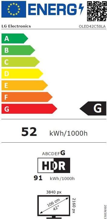 Energie-Label LG OLED42C58LA (42", OLED, 4K, 2025)