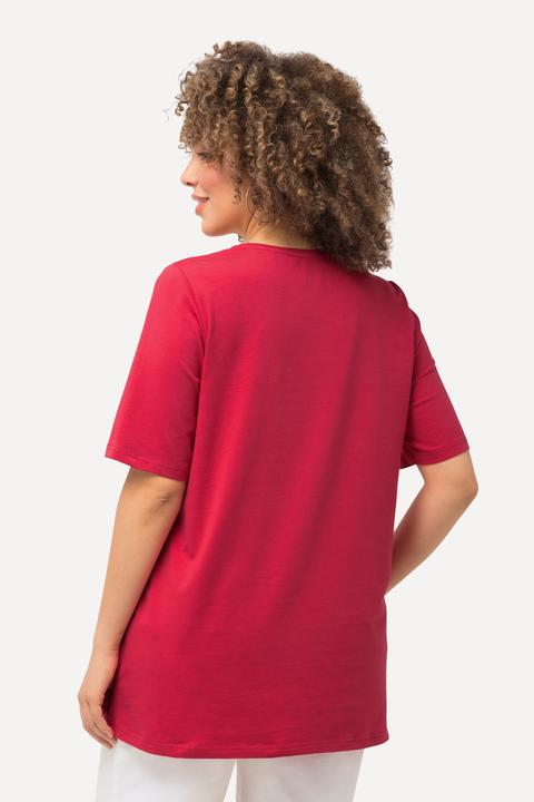 Image du produit Ulla Popken T-shirt en coton bio. Col rond et manches courtes. Coupe évasée (46, 48)