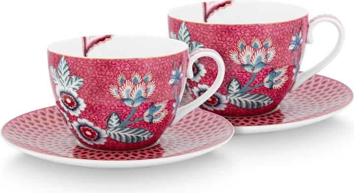 PIP Studio Flower Festival Tasse m.Unte. dark pink 280ml Set2 (280 ml, 2x)