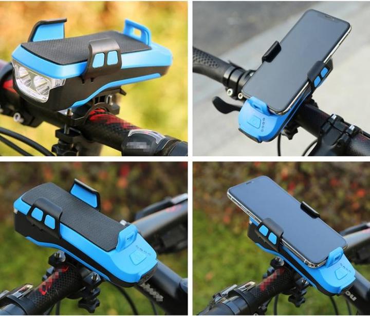 Produktbild AM Scheinwerfer Akku LED Fahrradlicht - Handyhalter - Powerbank - Hupe