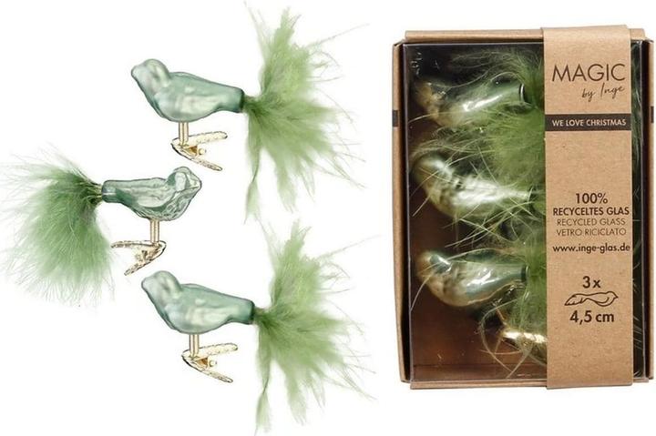 Inge’s Glas Christmas Decor INGES CHRISTMAS DECOR Weihnachtskugel Vogel 4.5 cm Grün, 3 Stück (3 x)