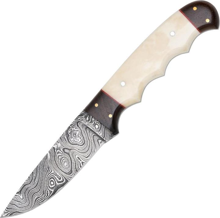 Actual product image Haller Damascus hunting knife with white horn handle