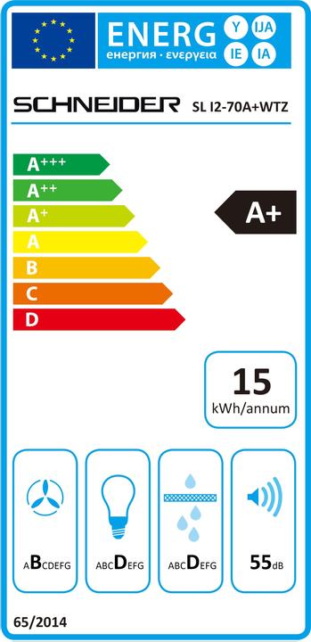 Energy Label Schneider I2-70A+WTZ eiland afzuigkap (Island canopy)