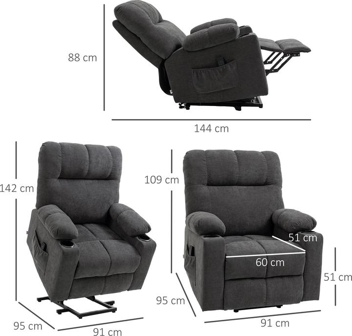 Produktbild Homcom Sessel mit Aufstehhilfe Polyester, Metall Dunkelgrau