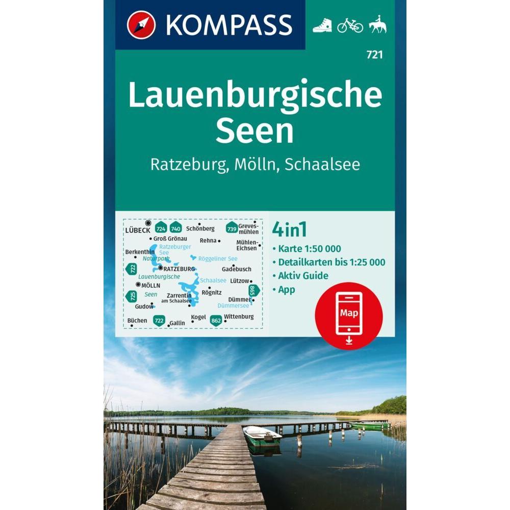Kompass Wanderkarte 721 Lauenburgische Seen, Ratzeburg, Mölln, Schaalsee 1:50.000 (32901044)