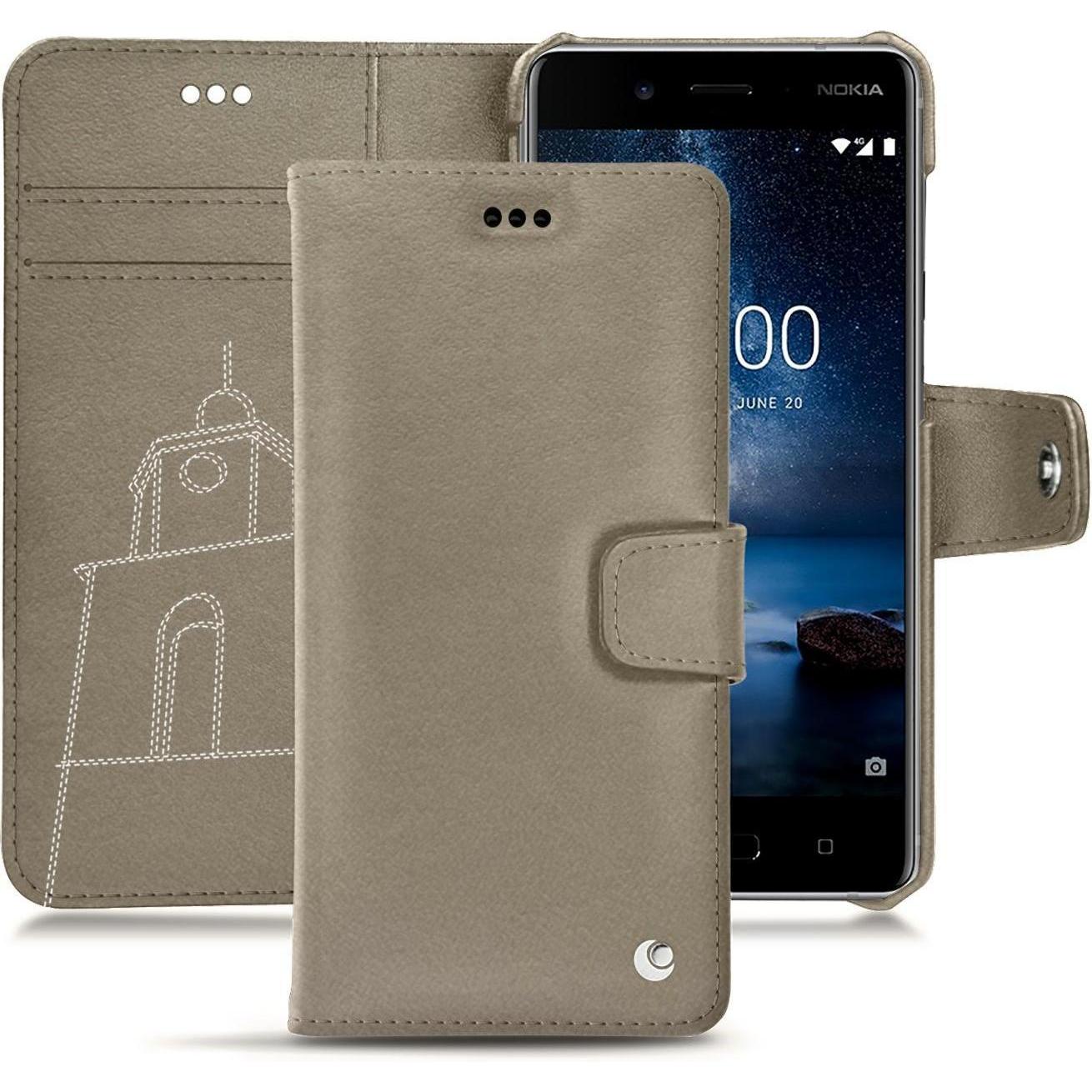 Noreve Lederschutzhülle Wallet (Nokia 8), Smartphone Hülle, Beige