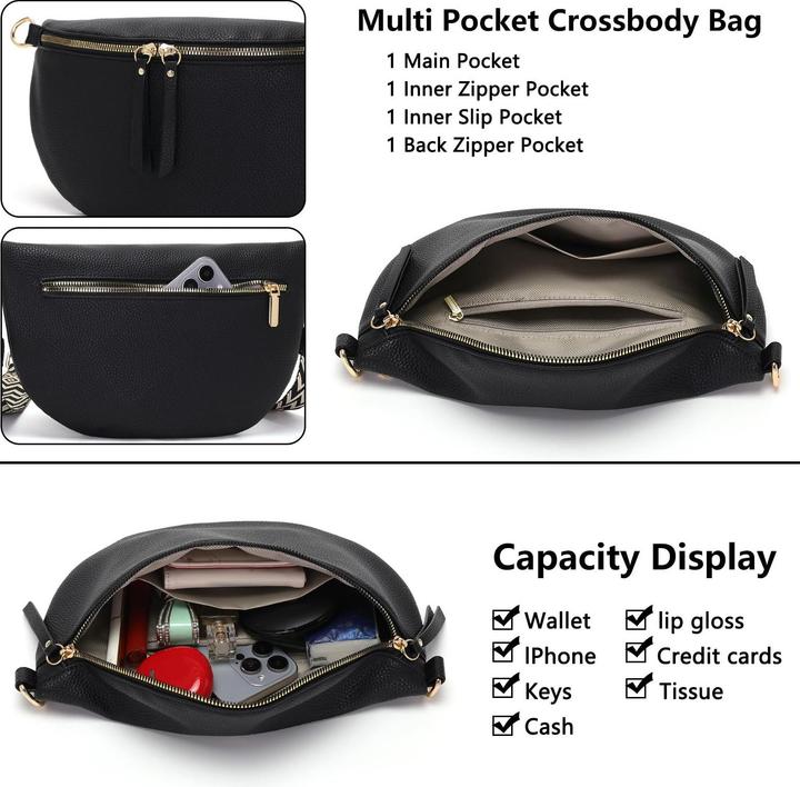 Produktbild Only-Bags.Store Grosse Gürteltasche veganes Leder Umhängetasche Crossbody Tasche stilvolle Gürteltasche mit breitem