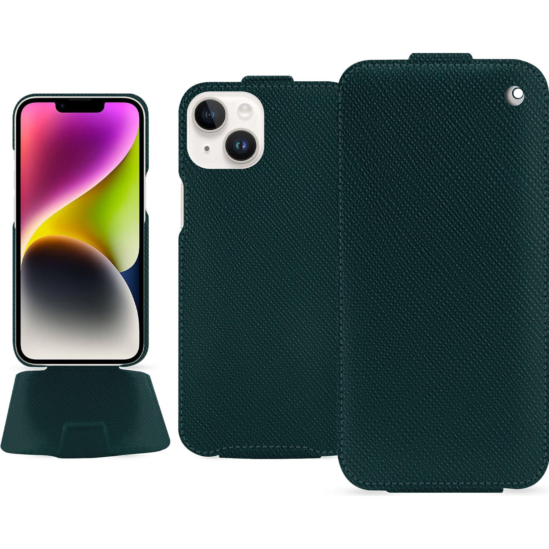 Noreve Lederschutzhülle vertikal (Apple iPhone 15 Plus), Smartphone Hülle, Grün
