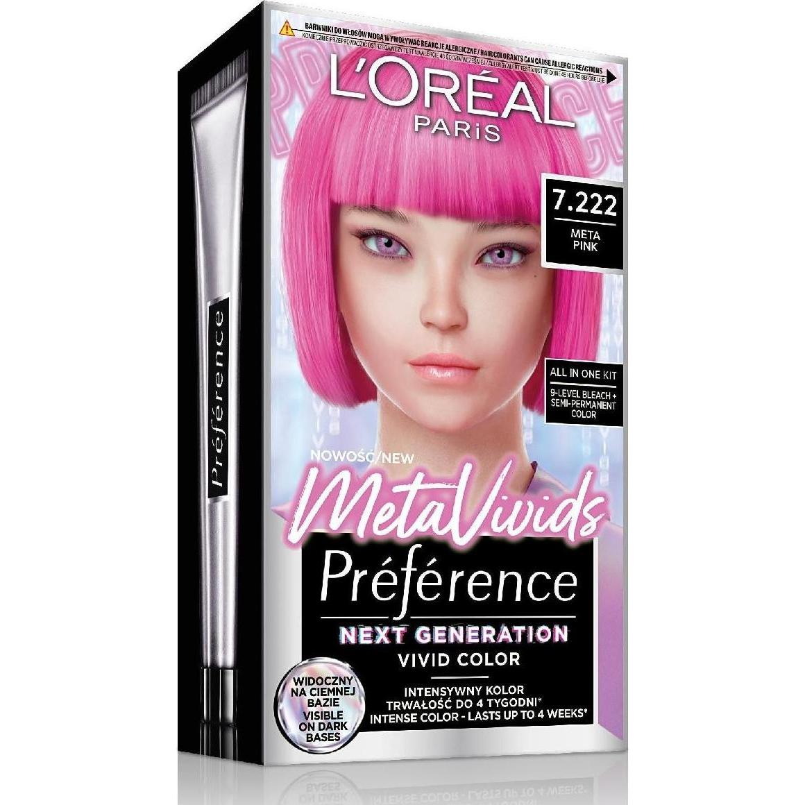 L'Oréal Paris, Haarfarbe, L'Oreal Preference Metavivids Hair Dye 7.222 Meta Pink (7.222 Meta Pink)