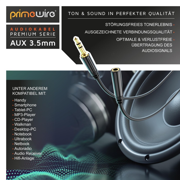 Produktbild Primewire 3,5mm Klinke Audio Kabel, AUX, HiFi Audio Klinkenkabel / Verlängerungskabel (1.50 m, 3.5mm Klinke (AUX))