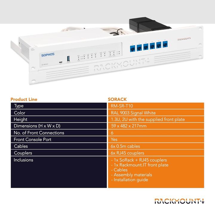Produktbild Rackmount.IT 1.3/2U 6 x RJ-45, f/ Sophos RED 20, RED 60