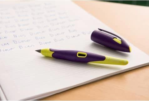 Actual product image STABILO EASYbirdy ergonomic school fountain pen for right-handers standard nib (Yellow, Violet, 1 x)