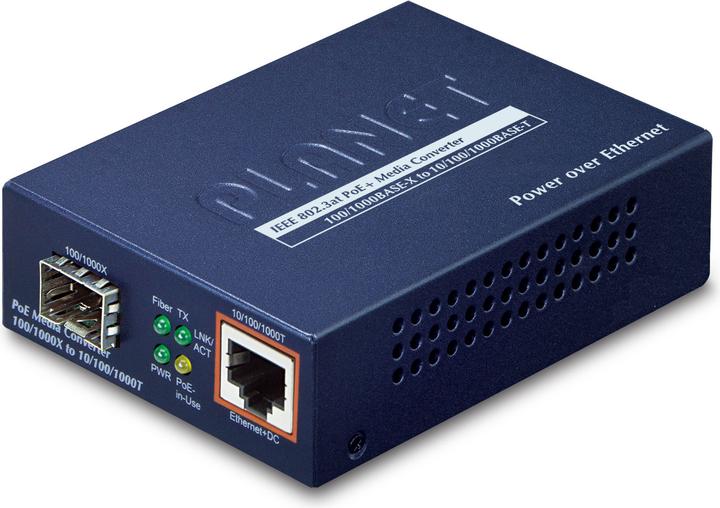 Planet 802.3at PoE Media Converter SFP 10/100/1000Base-T to SFP Open Slot Incl. PSU Without SFP Module