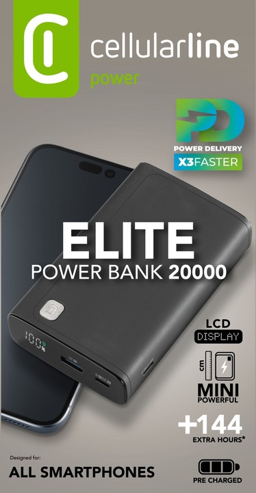 Immagine prodotto Cellularline CELLULARE L& CLL PB DISPLAY 20000 BK (20000 mAh, 20 W, 77 Wh)
