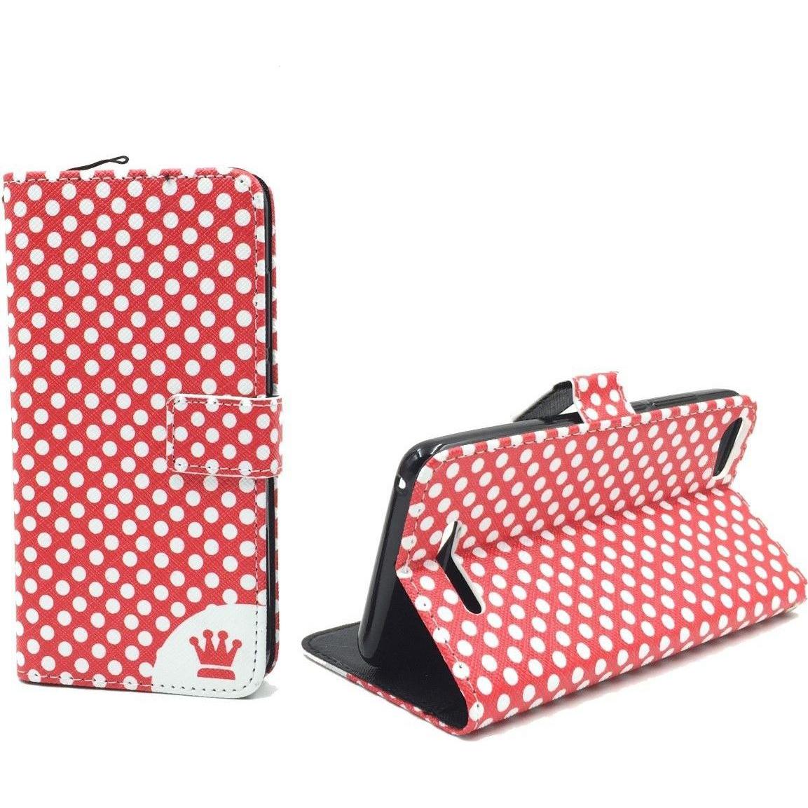 König Design Schutz Hülle für Wiko Lenny 2 Polka Dot Rot Tasche Cover Wallet + 1 Panzer Schutz Glas (Wiko Lenny 2), Smar...