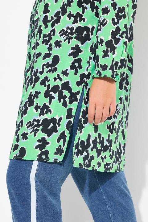 Produktbild Ulla Popken Longbluse, Blüten, A-Linie, Hemdkragen, Langarm (60)