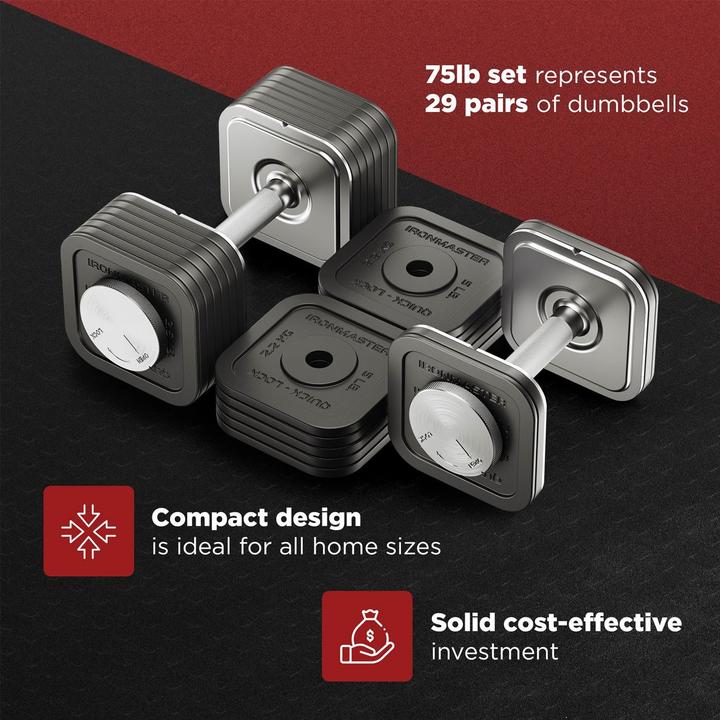 Actual product image Ironmaster Quick-Lock Dumbbell Handle Set Adjustable 34 kg (2 x 1.1 kg)