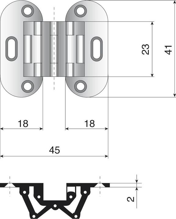 Actual product image SEPA Inlet hinge, 41x18 mm, OE 180 degrees, brass nickel-plated matt