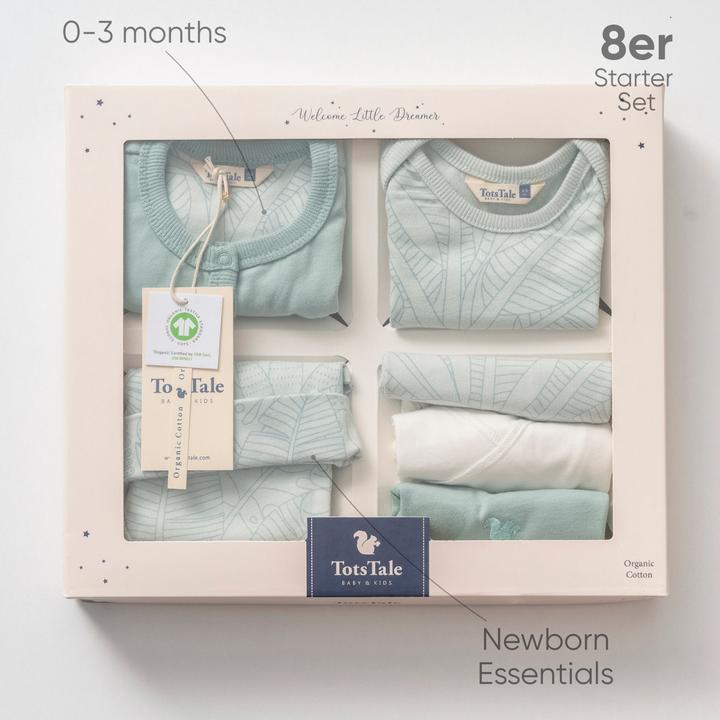 Immagine prodotto TotsTale Premium 8-tlg. Newborn Starter-Set – Babykleidung aus Bio-Baumwolle – Geschenk zur Geburt (50, 56, 62, 68)