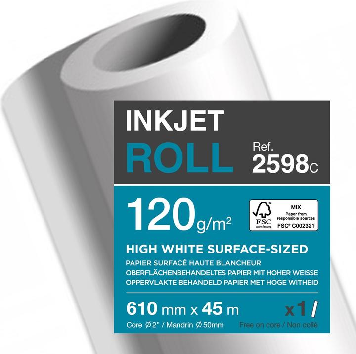Clairefontaine Plotterpapier InkJet 2598C, 610mmx45m, 120 g/m2 (120 g/m², 4500 cm, 61 cm)