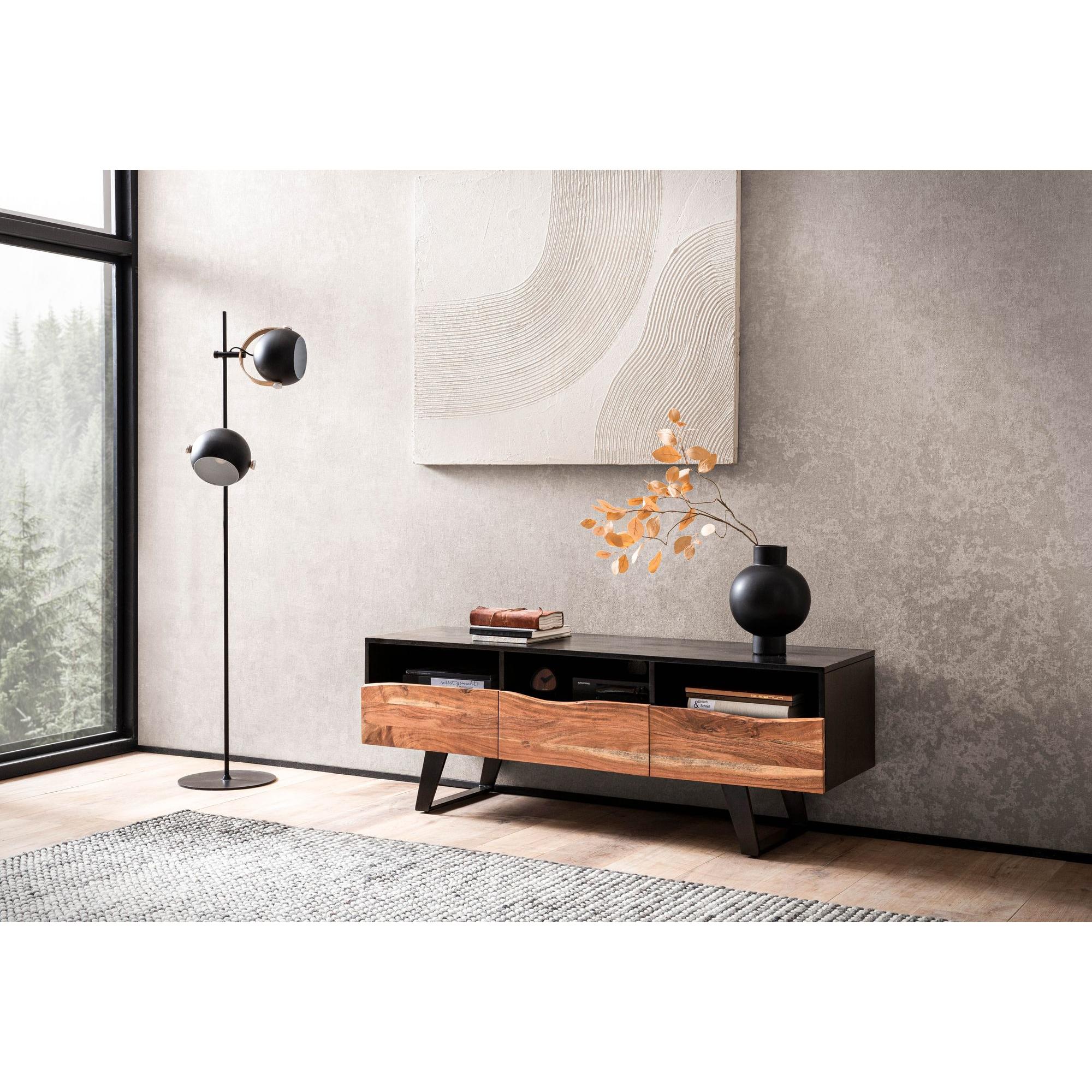Thumbnail - FineBuy, TV Möbel, TV Schrank Lowboard 140 cm Holz Massiv Fernsehkommode Baumkante Modern (140 x 50 x 40 cm)
