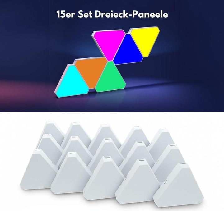 Produktbild Hermex 15er Set LED RGBIC Dreieck-Lichtpaneele Leuchtplatten Wandleuchte
