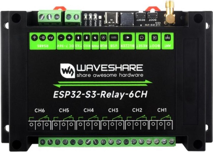 Image du produit WaveShare ESP32-S3 Module relais 6 canaux avec RS485 et Pico Header