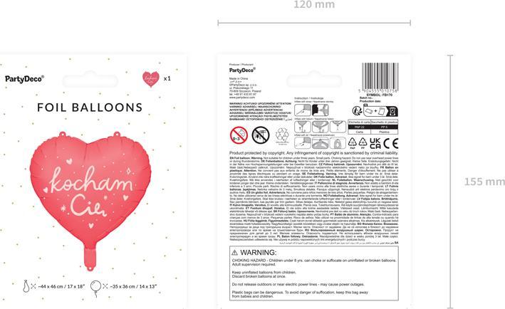 Produktbild Partydeco Foil balloon Heart "Kocham Cię", 45 cm, mix (1 pkt / 1 pc.) (1 Stück)