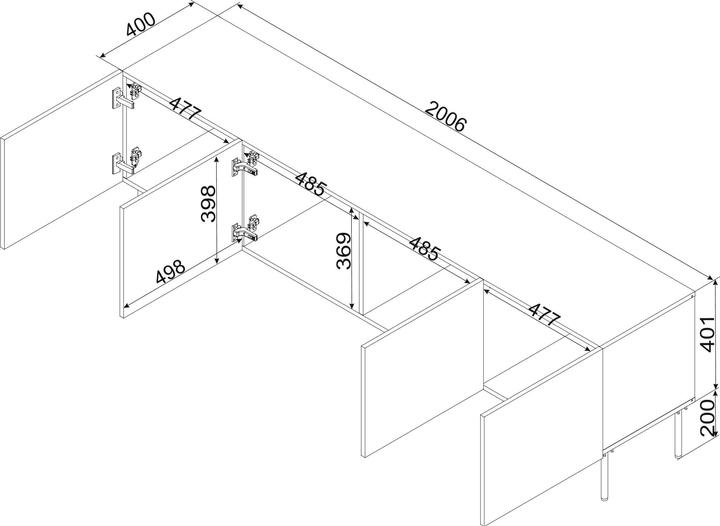 Image du produit Cama RTV-Schrank ISLA 200x40x60 matt schwarz (200 x 40 x 60 cm)