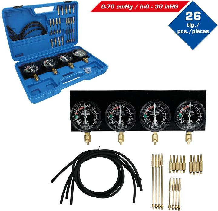 Actual product image Brilliant Tools Synchronous carburettor tester | with 4 synchronous clocks | 26-pcs.