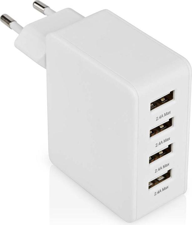 Actual product image Nedis Mains charger - 2X 1 A / 2X 2.4 A - Port type: 4X USB-A - 24 W - single voltage output - PC - (24 W, 4 ports)