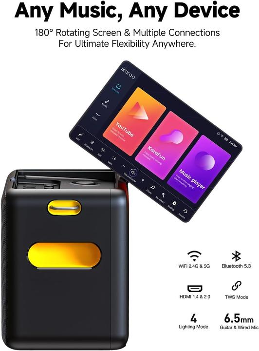 Image du produit Ikarao Break X2 Karaoke-Maschine mit Touchscreen & kabellosen Mikrofonen (Actif)