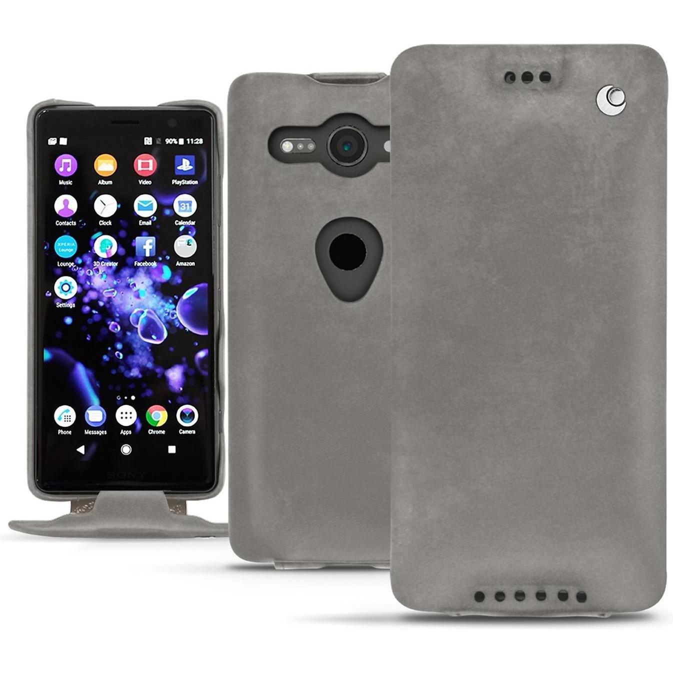 Noreve Lederschutzhülle vertikal (Sony Xperia XZ2 Compact), Smartphone Hülle, Grau