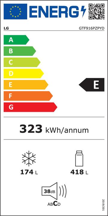 Energie-Label LG GTF916PZPYD Kühlschrank mit Gefrierfach Kostenlose Installation 592 L E Edelstahl (592 l)