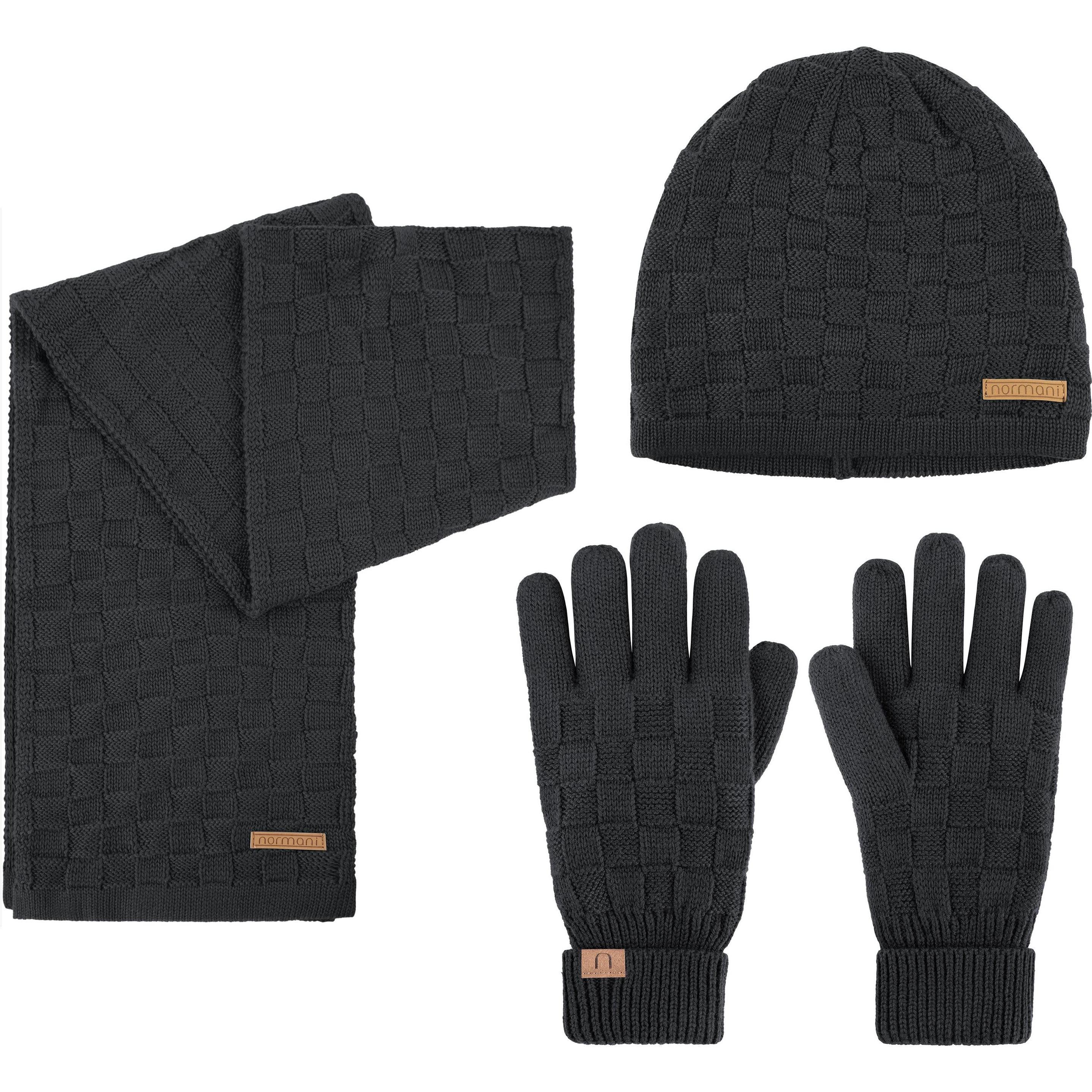 Thumbnail - Normani, Herren, Mütze, Winterset aus Merinowolle Mütze, Schal und Handschuhe Muster Yuma - 9601, Grau