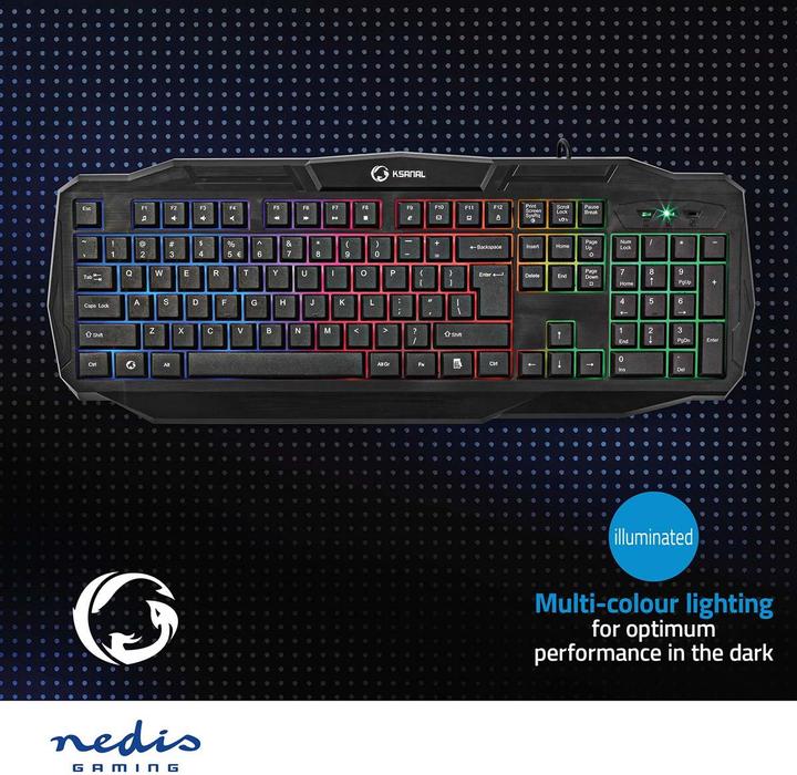 Produktbild Nedis Wired Gaming Keyboard Gaming-Tastatur mit Kabel USB 2.0 US-amerikanisches Tastaturlayout Schwa (Eng. Int., Kabelgebunden)