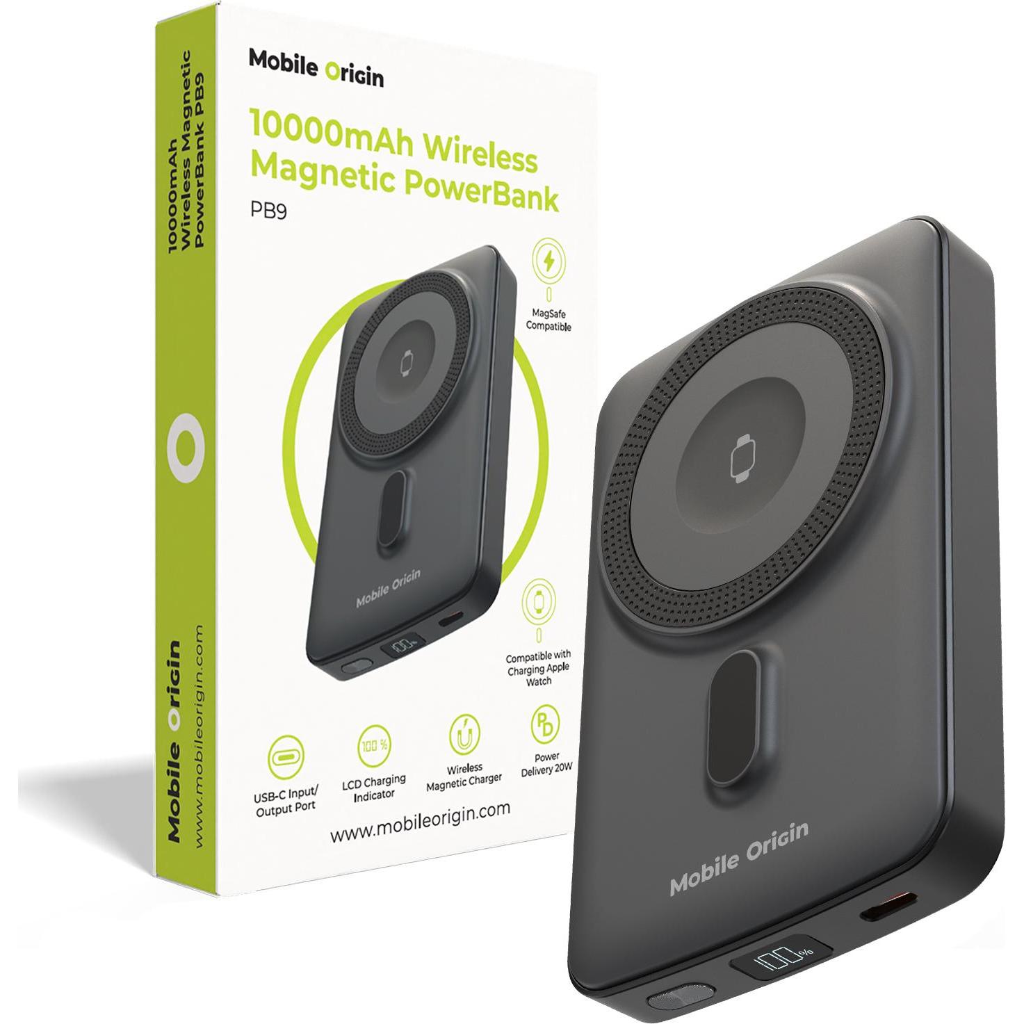 Mobile Origin Kabellose magnetische PowerBank 10000 mAh / PB9 (10000 mAh, 10 W), Powerbank, Nero