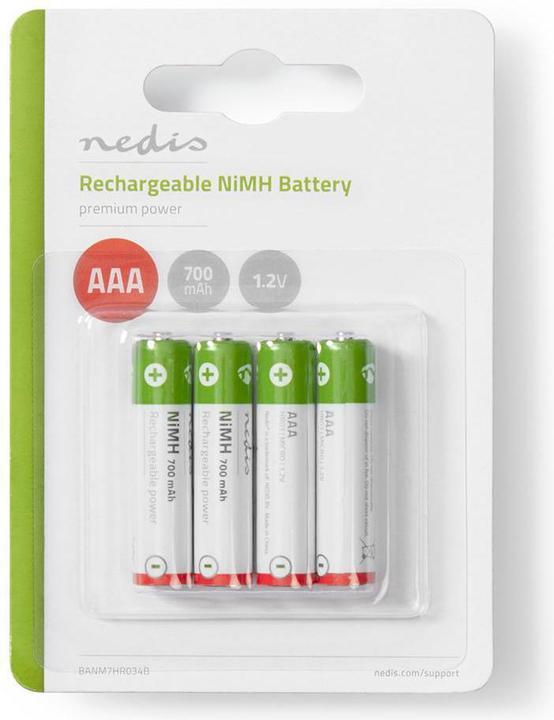Actual product image Nedis Rechargeable NI-MH battery AAA 1.20 V AAA 700 mAh pre-charged blister 4 pieces, BANM7HR034B (4 pcs., AAA, 700 mAh)