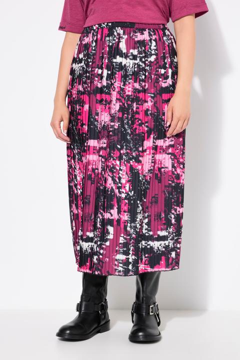 Image du produit Ulla Popken Jupe midi plissée, imprimé patchwork, taille élastique et coupe évasée (46, 48)