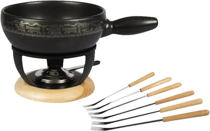 Stöckli Ø 23 cm Käsefonduegarnitur Bellavista Alpaufzug schwarz (Käsefondue)