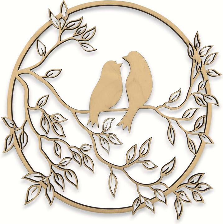 Produktbild Holzbiber Vögel zwitschern a.Blätterast 30cm Durchmesser, zum Aufhängen Fensterschmuck Wandschmuck