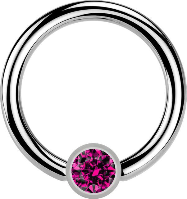 Produktbild Star Piercing Micro Ball Closure Ring silber und Kristall fuchsia (Titan, ohne Messing)
